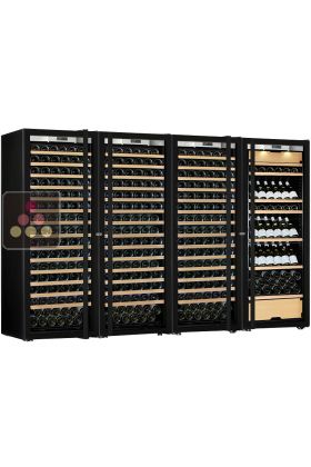 Combiné de 3 caves à vin mono-température et d'une cave multi-usages 3 températures - Equipement mixte - Porte Full Glass