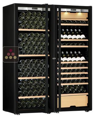 Combiné d'une cave à vin mono-température et d'une cave multi-usages 3 températures - Equipement mixte - Porte Full Glass TRANSTHERM