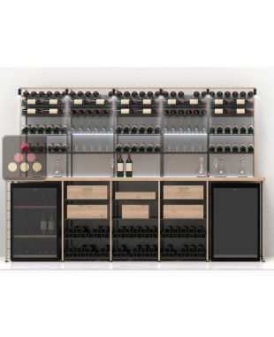 Aménagement de cave Bois et métal pour 486 bouteilles - Fabrication spécifique Marchand de Vin Ma Cave à Vin