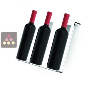 Clayette en plexiglas pour vitrine faible profondeur : présentation de 3 bouteilles diamètre jusqu'à 100mm inclinées CALICE DESIGN