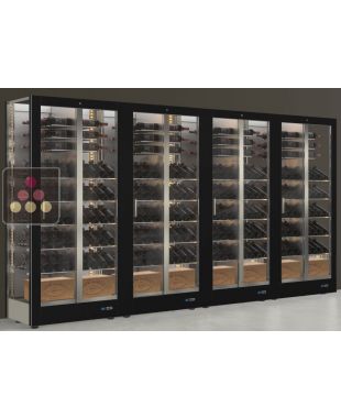 Combiné de 4 vitrines à vin professionnelles multi-usages - 3 cotés vitrés - Bouteilles horizontales/inclinées/debout - Habillage magnétique CALICE DESIGN