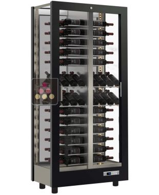 Vitrine à vin multi-usages de service et de conservation - 3 côtés vitrés - Equipement mixte - Habillage bois CALICE DESIGN