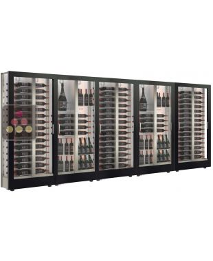 Combiné de 5 vitrines à vin multi-températures - Usage pro - P36cm - 3 côtés vitrés - Habillage magnétique interchangeable CALICE DESIGN