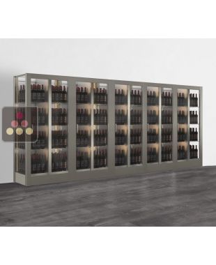 Combiné de 5 vitrines à vin professionnelles multi-usages - Pose libre - 3 cotés vitrés - Bouteilles verticales - Habillage magnétique interchangeable CALICE DESIGN