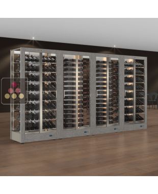 Combiné de 4 vitrines à vin professionnelles multi-usages - 4 cotés vitrés - Habillage magnétique interchangeable CALICE DESIGN