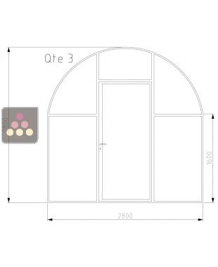Verriere acier thermolaquée cintrée Larg 2.8 m * hauteur 2.8 m avec un porte entrée  Ma Cave à Vin