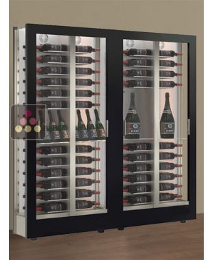 Combiné de 2 vitrines à vin multi-températures - Usage pro - P36cm - 3 côtés vitrés - Equipement mixte - Habillage magnétique interchangeable CALICE DESIGN