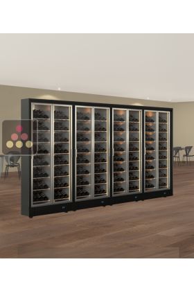 Combiné de 4 vitrines à vin multi-températures 2 faces vitrées pour installation centrale - Usage pro - Bouteilles inclinées - Cadre FIT