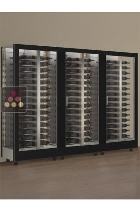 Combiné de 3 vitrines à vin multi-usages - 3 cotés vitrés - Bouteilles horizontales - Habillage interchangeable