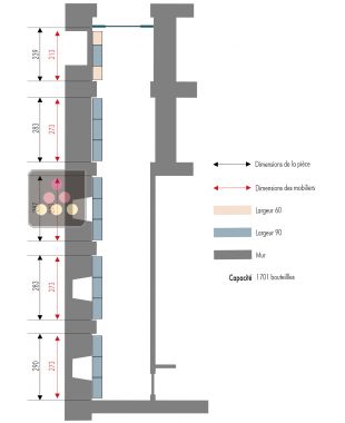 5 aménagements de cave en métal pour 1701 bouteilles avec plateaux bois - Fabrication spécifique - Essentiel System - H=90cm Ma Cave à Vin