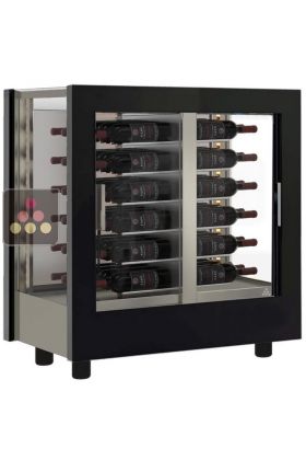 Vitrine à vin multi-températures - Usage pro - 3 côtés vitrés - Bouteilles horizontales - Habillage bois