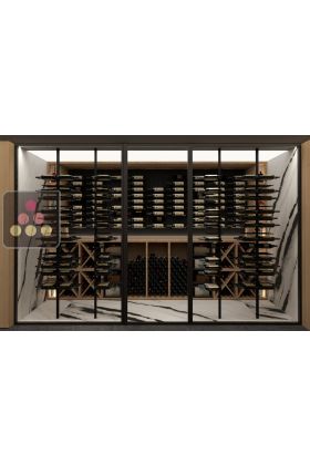 Lot de 4 colonnes sol/plafond supports bouteilles en acier - peinture noire - Sur mesure - Etude + fabrication + installation