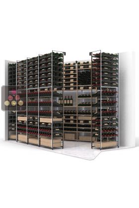 Aménagement personnalisé de cave structure acier et baguettes bois pour 1106 bouteilles - Essentiel bois