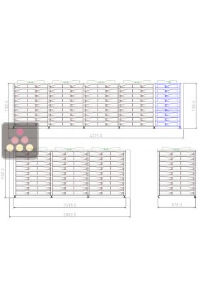 Aménagement de cave R-1 - structure acier sur-mesure - 90 Magnums + 1323 Bouteilles - Clayettes coulissantes inox