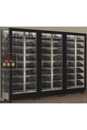 Combiné de 3 vitrines à vin - Pro - 3 cotés vitrés - Habillage interchangeable - Bouteilles inclinées