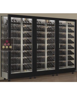 Combiné de 3 vitrines à vin - Pro - 3 cotés vitrés - Habillage interchangeable - Bouteilles inclinées CALICE DESIGN