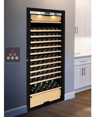 Cave à vin enchassable Multi-Usages de vieillissement et de service des vins rouges et des vins frais - 3 températures - Clayettes coulissantes - Porte Full Glass TRANSTHERM