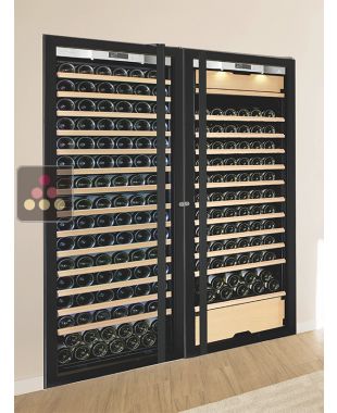 Combiné enchassable d'une cave à vin mono-température et d'une cave multi-usages 3 températures - Clayettes coulissantes - Porte Full Glass TRANSTHERM