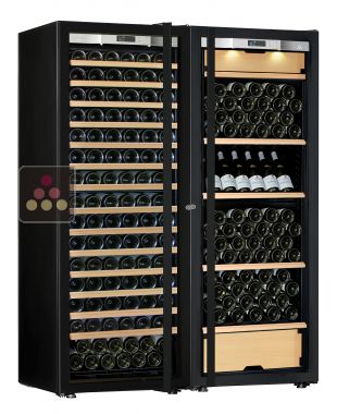 Combiné d'une cave à vin mono-température et d'une cave multi-usages 3 températures - Clayettes mixtes - Porte Full Glass TRANSTHERM