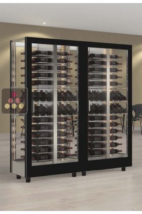 Combiné de 2 vitrines à vin - Pro - 4 cotés vitrés - Habillage interchangeable - Equipement mixte