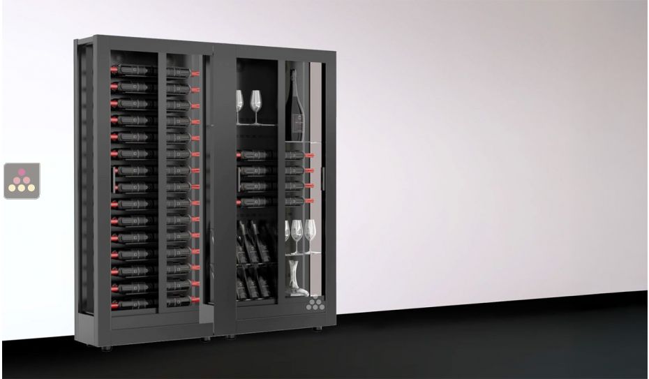 Combiné de 2 vitrines à vin - Home - 3 côtés vitrés - Habillage interchangeable - Equipement mixte - P38