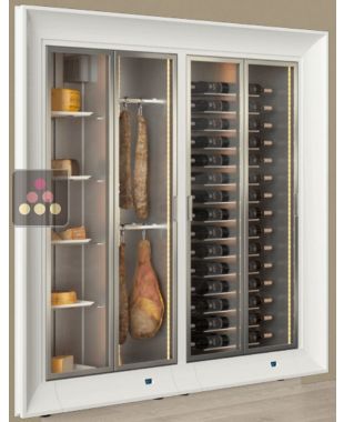 Combiné encastrable de 2 vitrines réfrigérées professionnelles pour vins, charcuteries et fromages - Façade incurvée CALICE DESIGN