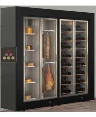 Combiné de 2 vitrines réfrigérées professionnelles pour vins, charcuteries et fromages - Pose libre - Façade droite CALICE DESIGN
