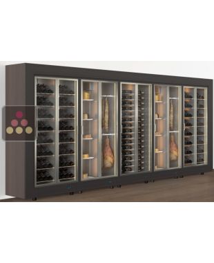 Combiné de 3 caves à vin et de 2 caves à charcuteries/fromages modulaires, en pose libre CALICE DESIGN