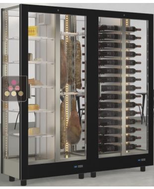 Combiné de 2 vitrines réfrigérées professionnelles pour vins, charcuteries et fromages - 4 côtés vitrés - Habillage magnétique interchangeable CALICE DESIGN