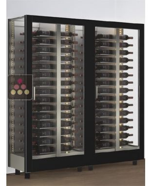 Combiné de 2 vitrines à vin professionnelles multi-usages - 3 cotés vitrés - Habillage magnétique interchangeable CALICE DESIGN