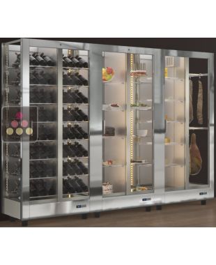 Combiné de 3 vitrines réfrigérées professionnelles pour vins, charcuteries/fromages et snack/desserts - 3 cotés vitrées - Habillage magnétique interchangeable CALICE DESIGN