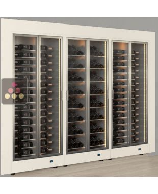 Combiné encastrable modulaires de 3 vitrines à vin multi-températures - Usage pro - Bouteilles horizontales/inclinées - Cadre droit CALICE DESIGN