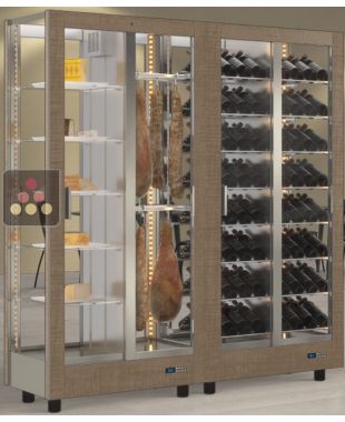 Combiné de 2 vitrines réfrigérées professionnelles pour vins, charcuteries et fromages - 4 côtés vitrés - Habillage magnétique interchangeable CALICE DESIGN