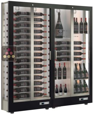 Combiné de 2 vitrines à vin multi-températures - Usage pro - P36cm - 3 côtés vitrés - Habillage magnétique interchangeable CALICE DESIGN