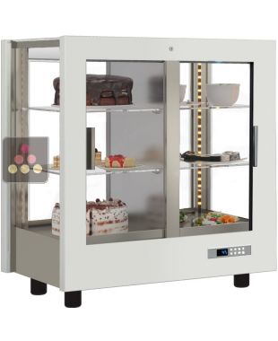 Vitrine réfrigérée de présentation pour snacks et desserts - 4 côtés vitrés - Habillage bois CALICE DESIGN