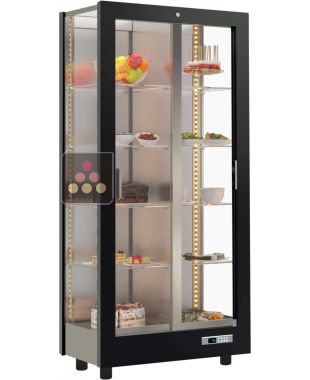 Vitrine réfrigérée de présentation pour snacks et desserts - 3 côtés vitrés - Habillage magnétique interchangeable CALICE DESIGN