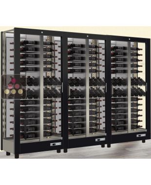 Combiné de 3 vitrines à vin professionnelles multi-usages - 3 cotés vitrés - Habillage magnétique interchangeable CALICE DESIGN