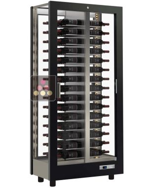 Vitrine à vin multi-usages de service et de conservation - 4 côtés vitrés - Bouteilles horizontales CALICE DESIGN