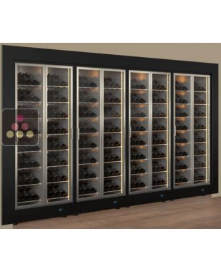 Combiné encastrable de 4 vitrines à vin multi-températures - Usage pro - Bouteilles inclinées - Cadre droit CALICE DESIGN