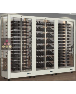 Combiné de 3 vitrines à vin professionnelles multi-usages - 4 cotés vitrés - Habillage magnétique interchangeable CALICE DESIGN