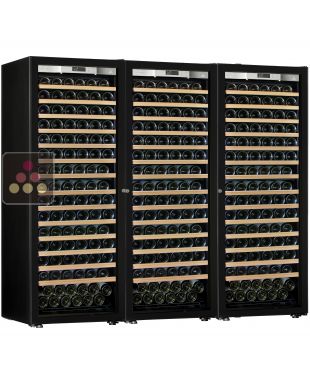 Combiné de 3 caves à vin mono-température de vieillissement ou de service - Porte Full Glass - Clayettes coulissantes TRANSTHERM