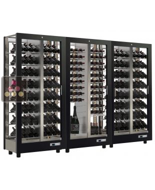 Combiné de 3 vitrines à vin professionnelles multi-usages - 4 cotés vitrés - Habillage magnétique interchangeable CALICE DESIGN