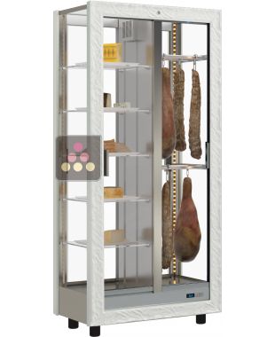 Vitrine réfrigérée de présentation pour charcuteries et fromages - 4 côtés vitrés - Habillage bois CALICE DESIGN