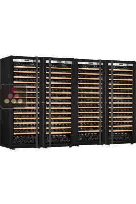 Combiné de 4 caves à vin mono-température de vieillissement ou de service - Porte Full Glass - Clayettes coulissantes