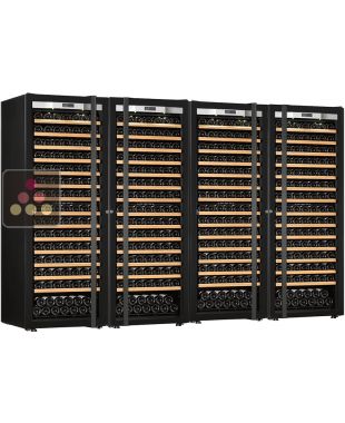 Combiné de 4 caves à vin mono-température de vieillissement ou de service - Porte Full Glass - Clayettes coulissantes TRANSTHERM