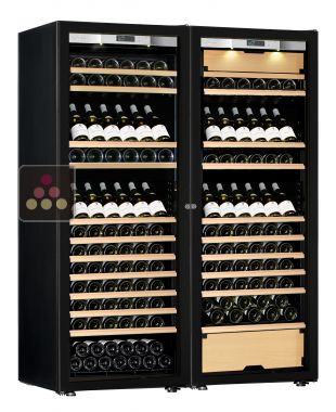 Combiné d'une cave à vin mono-température et d'une cave multi-usages 3 températures - Equipement présentation/coulissant - Porte Full Glass TRANSTHERM