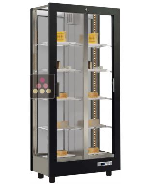 Vitrine réfrigérée de présentation pour fromages - 3 côtés vitrés - Habillage bois CALICE DESIGN