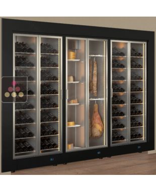 Combiné encastrable de 3 vitrines réfrigérées pour vins, charcuteries et fromages - Usage pro - Cadre droit CALICE DESIGN
