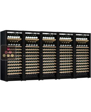 Combiné de 5 caves à vin mono-température de vieillissement ou de service - Porte Full Glass - Équipement Présentation/Coulissant TRANSTHERM